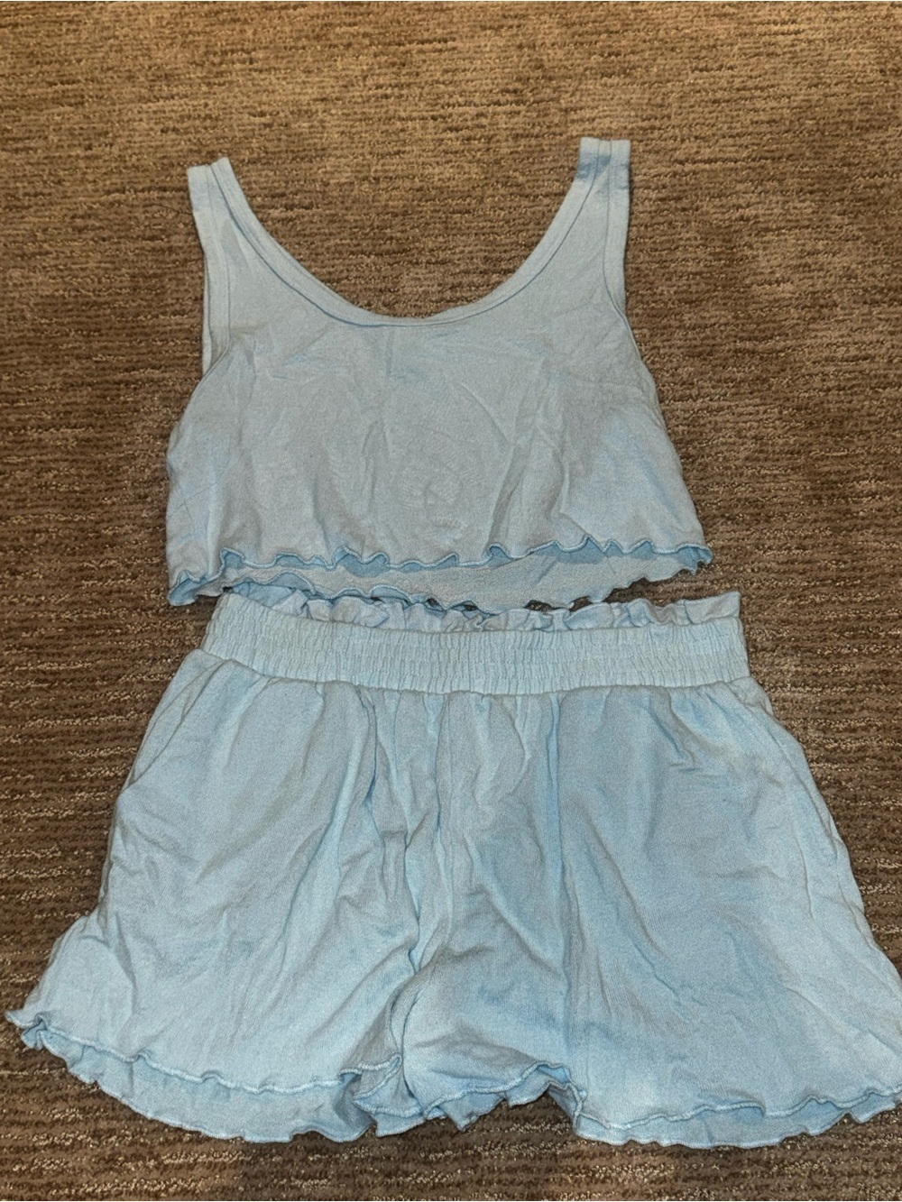 Colsie Light Blue Ruffle Tank & Short Sleep Set